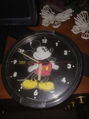 Disney Mickey Mouse Black Wall Clock with Red and Yellow Accents